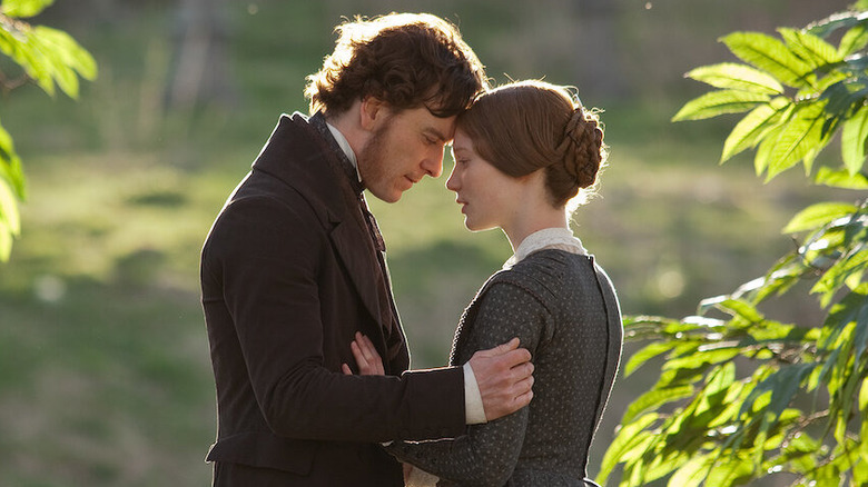 Rochester and Jane Eyre embrace in "Jane Eyre" (2011)