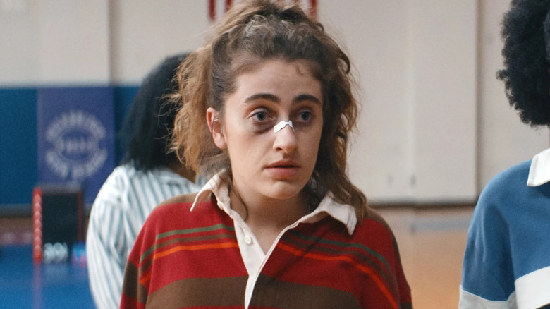 PJ with a bandage on her nose in the gym in "Bottoms" (2023)