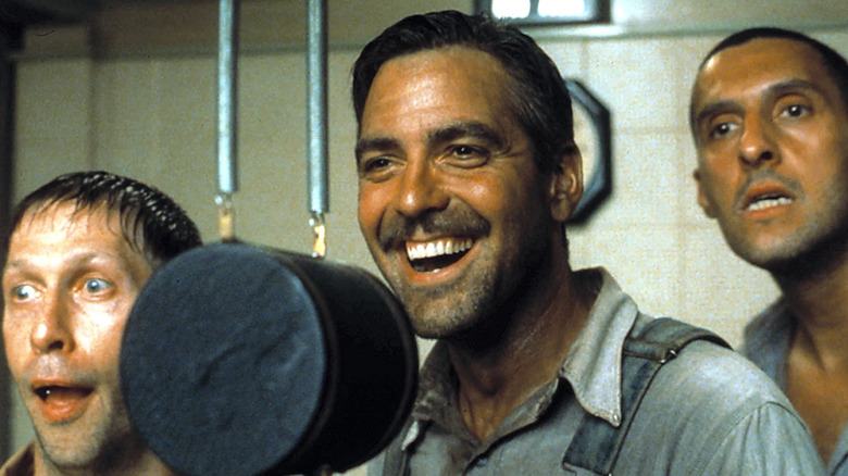 Delmar Everett and Pete in the recording booth in O Brother Where Art Thou