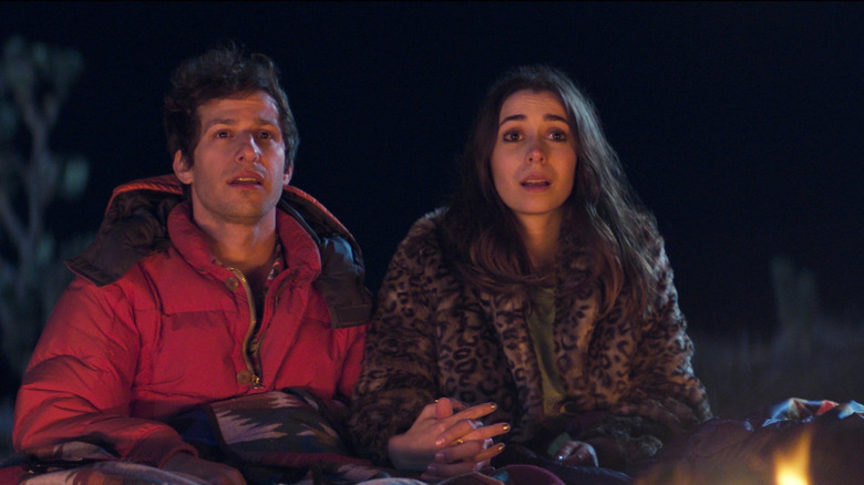Nyles and Sarah looking shocked in the dark in Palm Springs