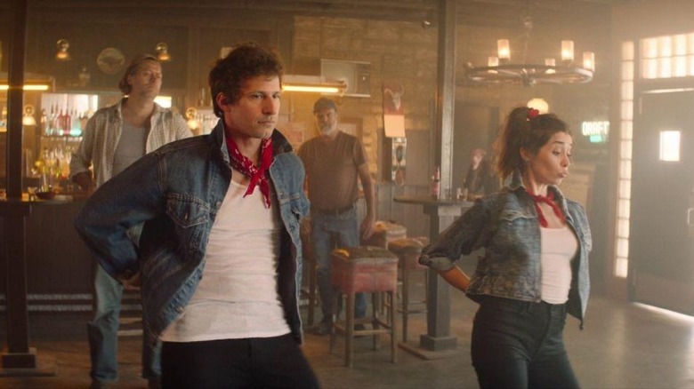 Andy Samberg and Cristin Milioti dance