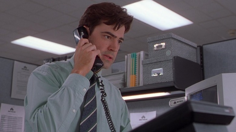 Peter Gibbons talking on the phone in Office Space