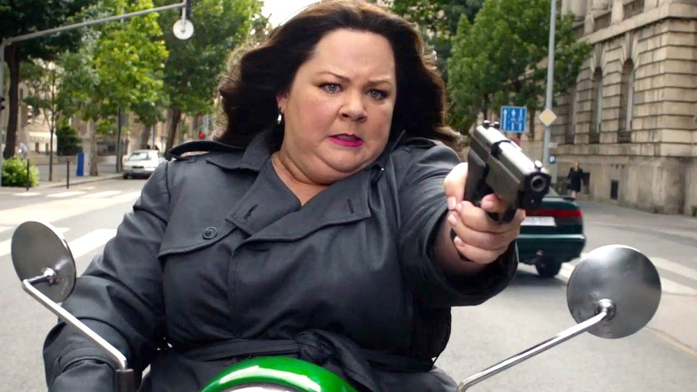 Melissa McCarthy rides a motorcycle in Spy