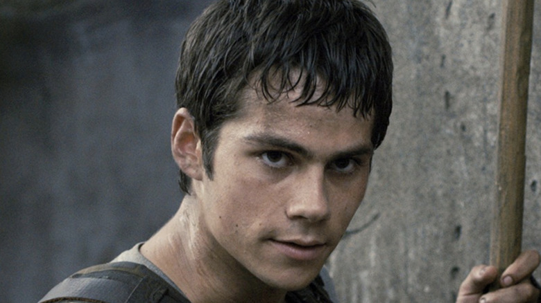 Thomas looks at the Maze with astonishment in The Maze Runner