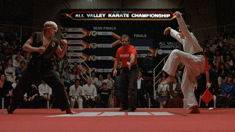 Ralph Macchio doing crane kick