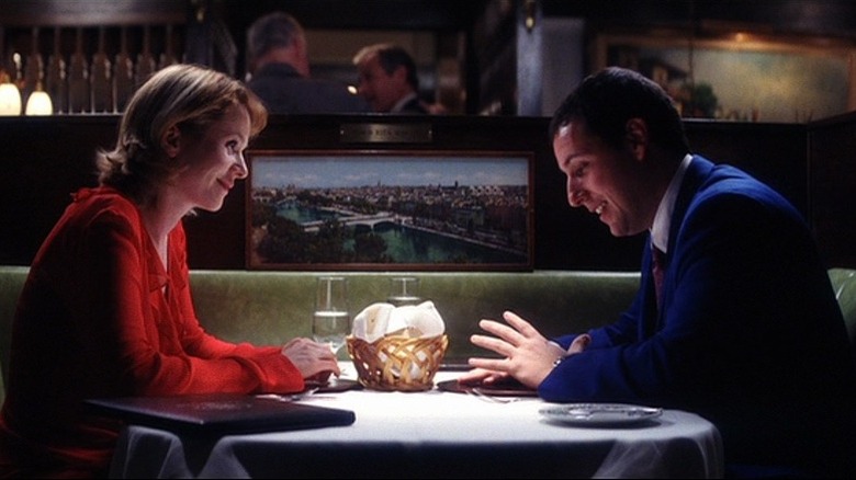 Emily Watson and Adam Sandler having dinner