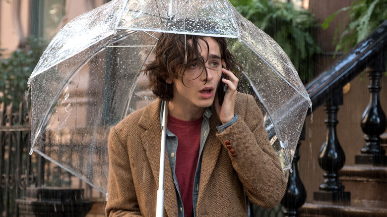   Timothée Chalamet drži dežnik