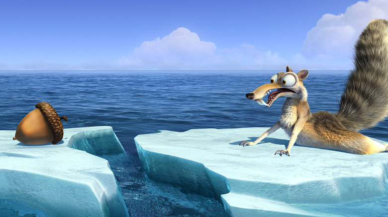 Scrat looking at an acorn in "Ice Age" (2002)
