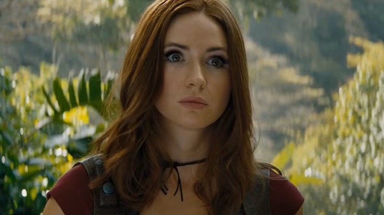 Ruby Roundhouse looks shocked in "Jumanji: Welcome to the Jungle" (2017)