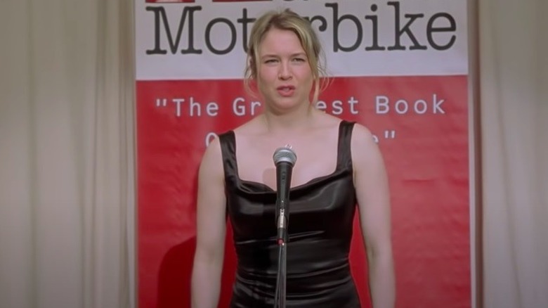 Bridget Jones speaking on stage