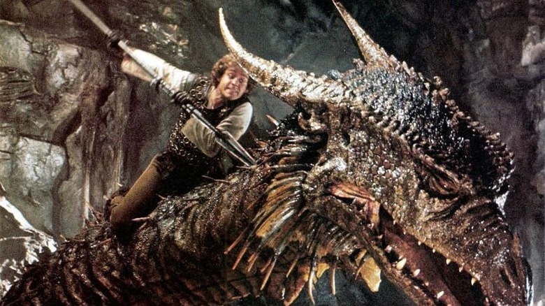 galen riding and spearing dragon