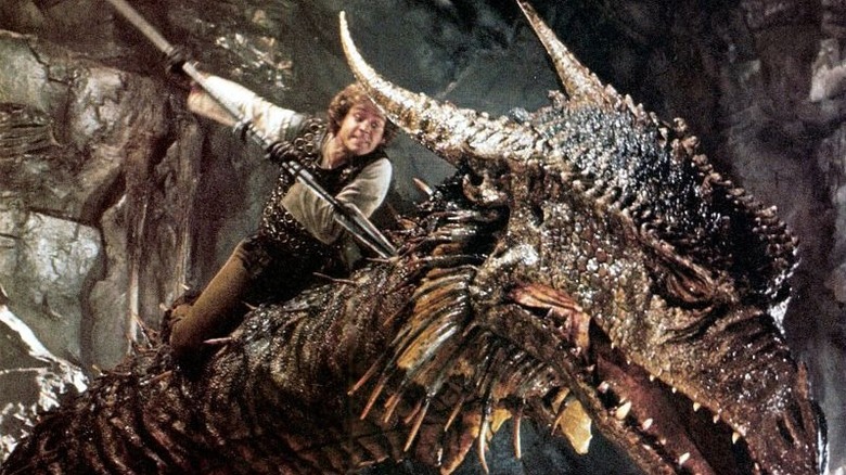 galen riding and spearing dragon
