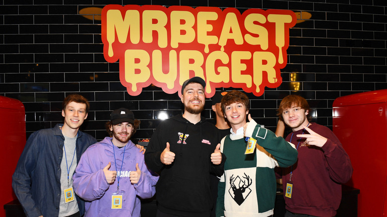 Nolan Hansen, Sapnap, MrBeast, Karl Jacobs and Punz at BeastBurger opening