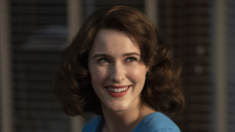 Midge Maisel blue dress laughing