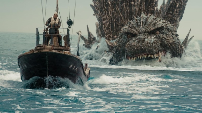 Godzilla emerging from the ocean in Godzilla Minus One