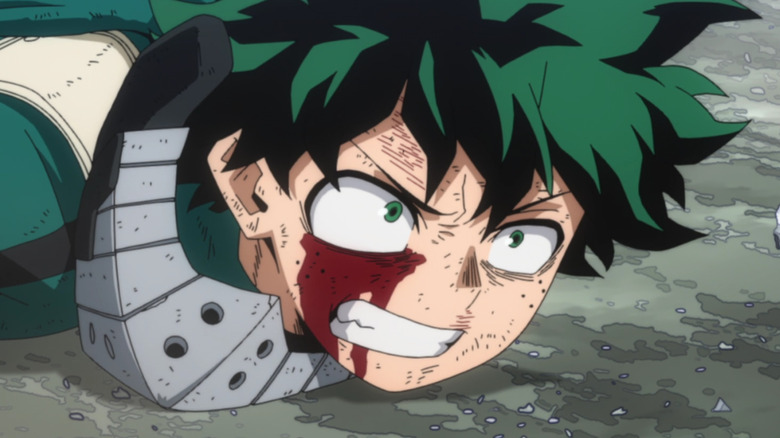 My Hero Academia's Deku looks on helplessly