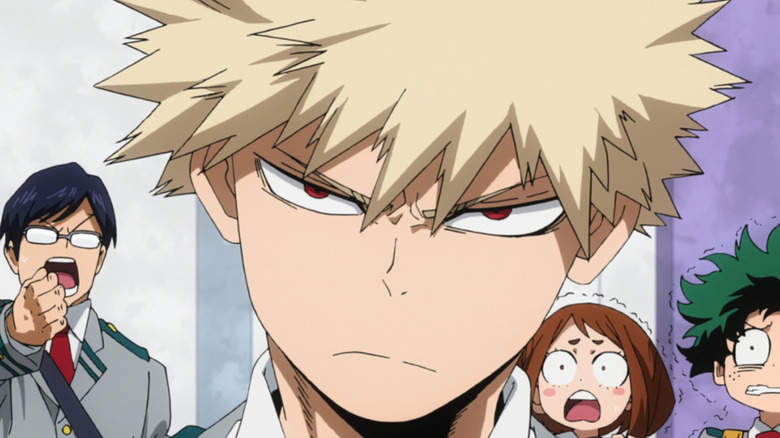 Bakugo scowls as his classmates react