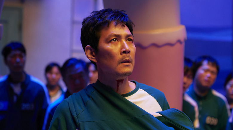 Seong Gi-hun looks up in "Squid Game" (2021-2025)