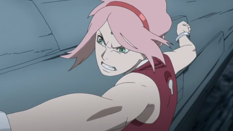 Sakura throwing a pillar