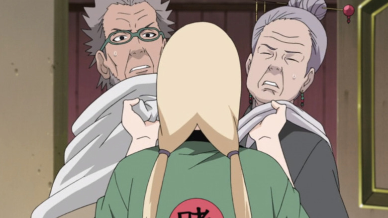 Tsunade threatening the village elders