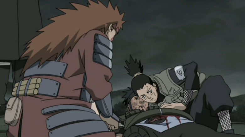 Asuma whispers his last words to Shikamaru