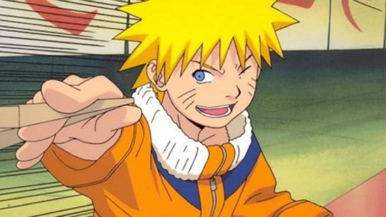 Naruto winking and pointing chopsticks at the camera
