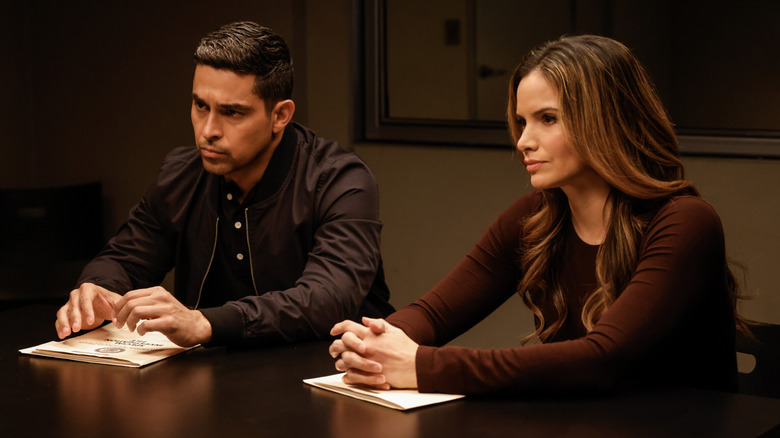 Knight and Torres at an interrogation table in "NCIS"
