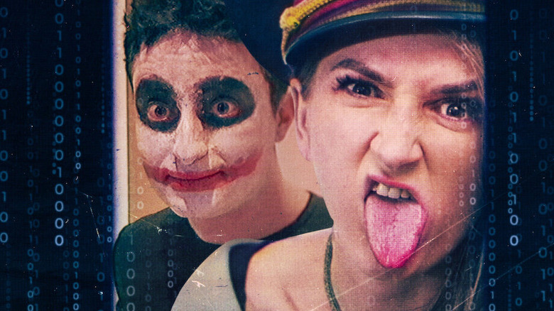 Ilya Lichtenstein wearing clown makeup and Heather Morgan sticking her tongue out in a photo in "Biggest Heist Ever"