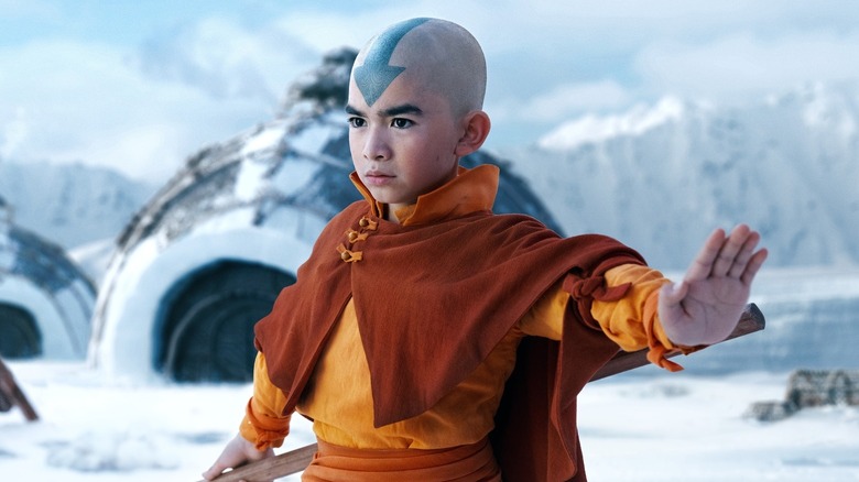 Aang orange robes bald