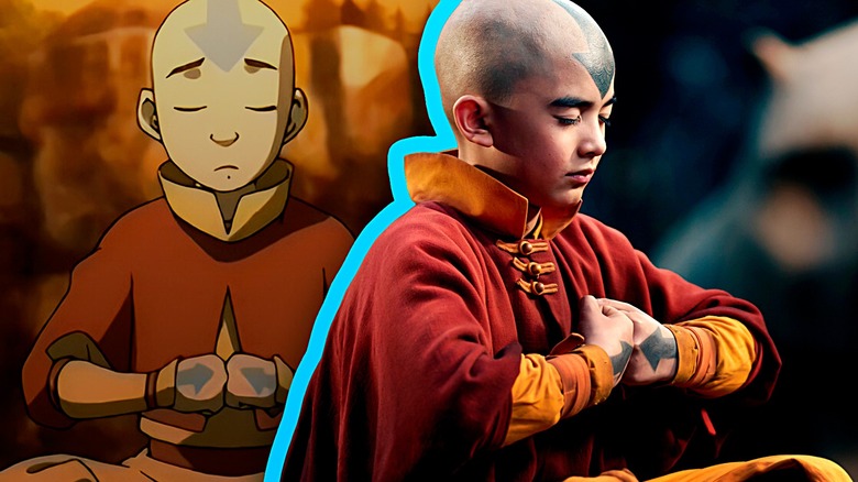 Animated Aang with live-action Aang