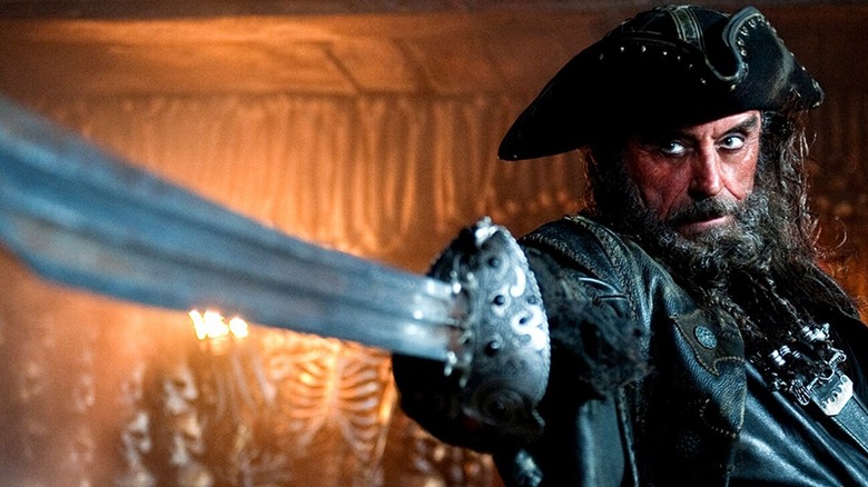 Blackbeard brandishing his sword
