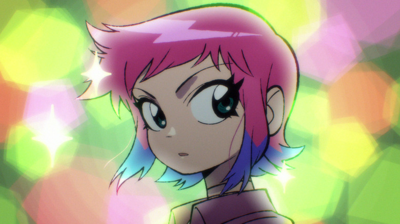 Ramona pink hair colorful background