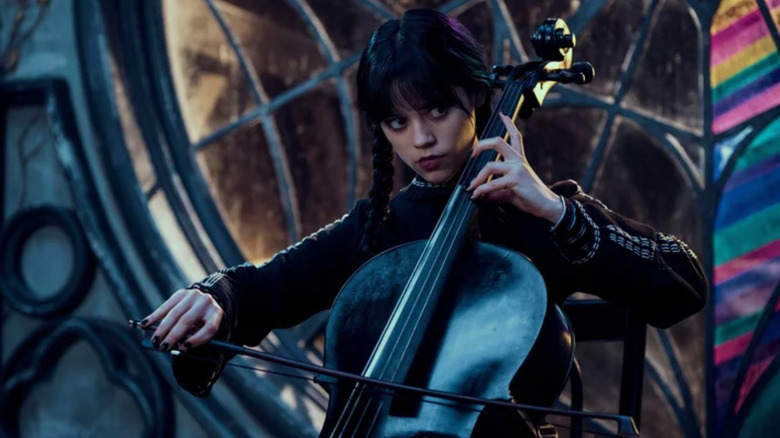 Jenna Ortega playing cello, Wednesday