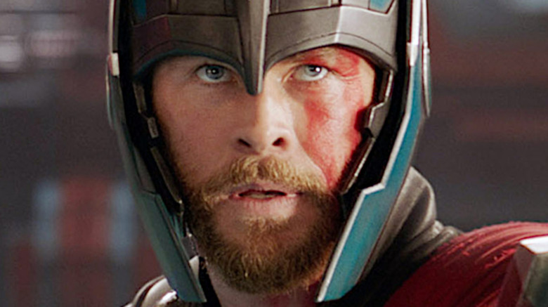 Chris Hemsworth in a helmet in Thor: Ragnarok