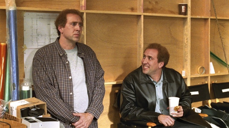 Charlie and Donald Kaufman on a movie set in Adaptation (2002)