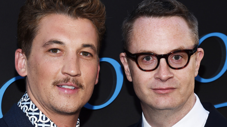 Nicholas Winding Refn and Miles Teller posing