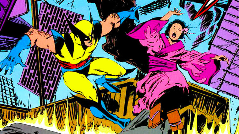 Wolverine and Mariko Yashida in the middle of an earthquake