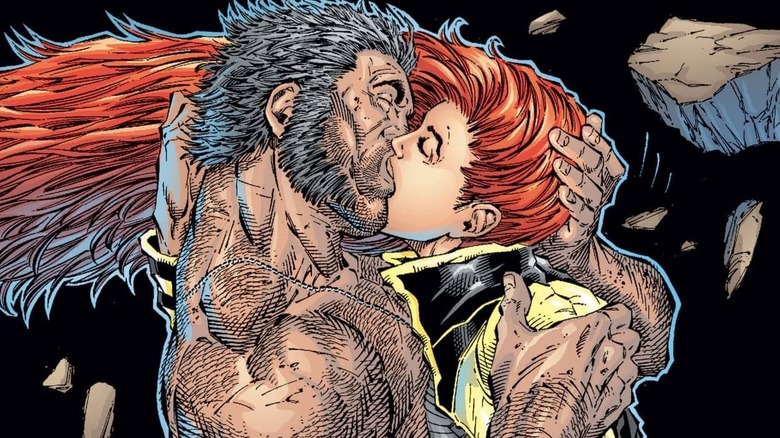 Wolverine and Jean Grey kissing
