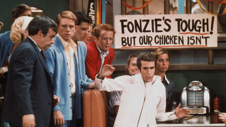 Arthur "Fonzie" Fonzarelli smiling in "Happy Days"