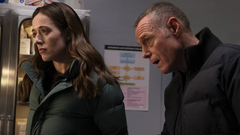 Burgess and Voight interrogate a patient in "Chicago Med" (2025)