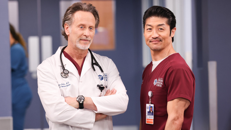 Ethan Choi and Dean Archer smiling in "Chicago Med"