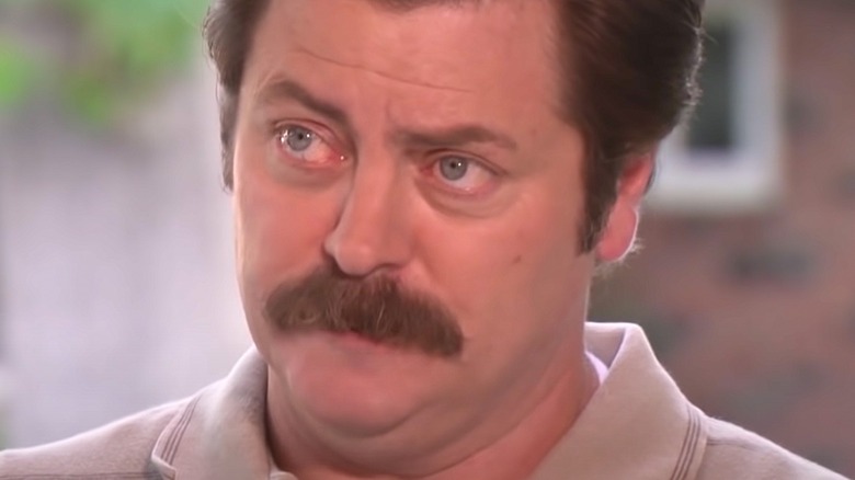 Ron Swanson looking pensive