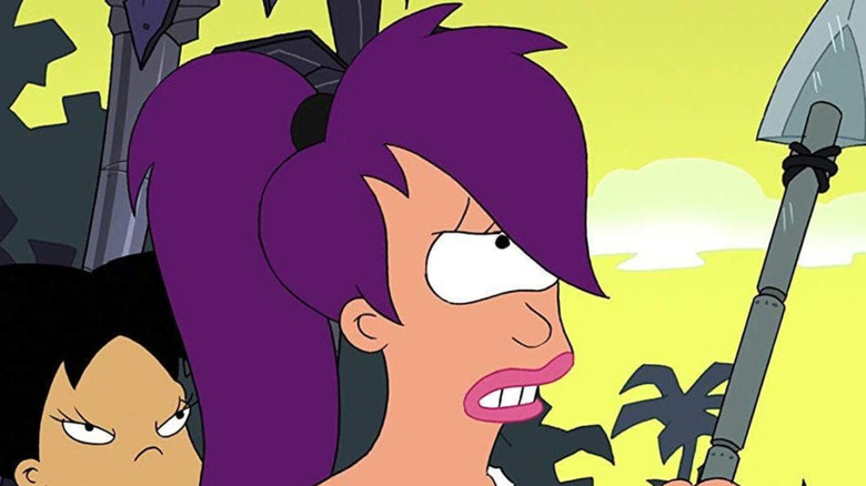 Leela holding a spear on Futurama