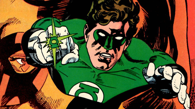 Green Lantern flying with ring