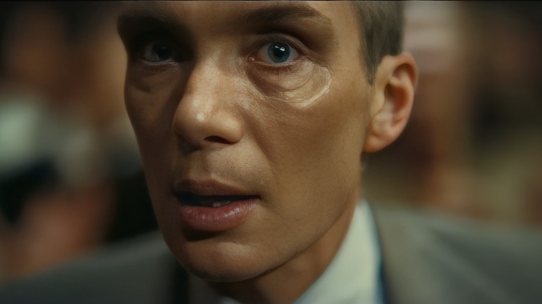 J. Robert Oppenheimer gasping close to the camera