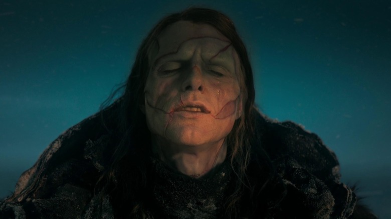 The Monster crying a single tear in Frankenstein (2025)