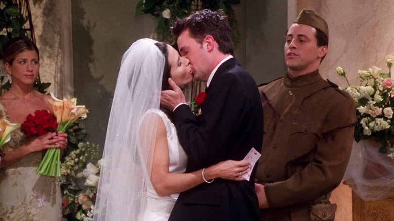 Monica and Chandler kissing on Friends