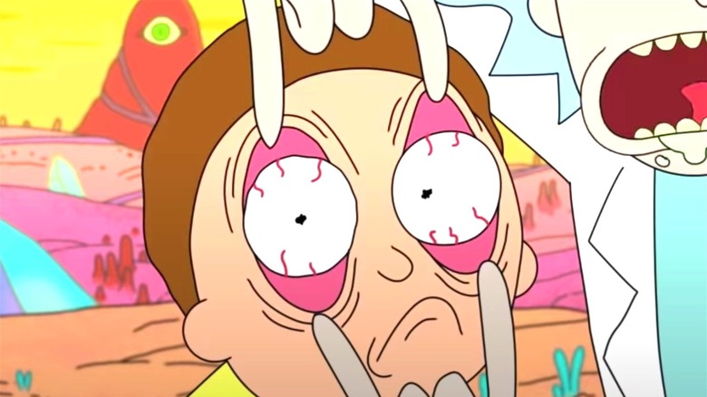 Rick stretches Morty's eyes open