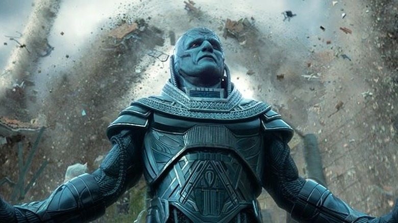 Apocalypse stands among swirling debris in X-Men: Apocalypse (2016)