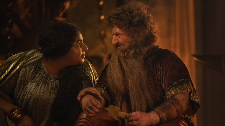 A happy Dwarven couple talking